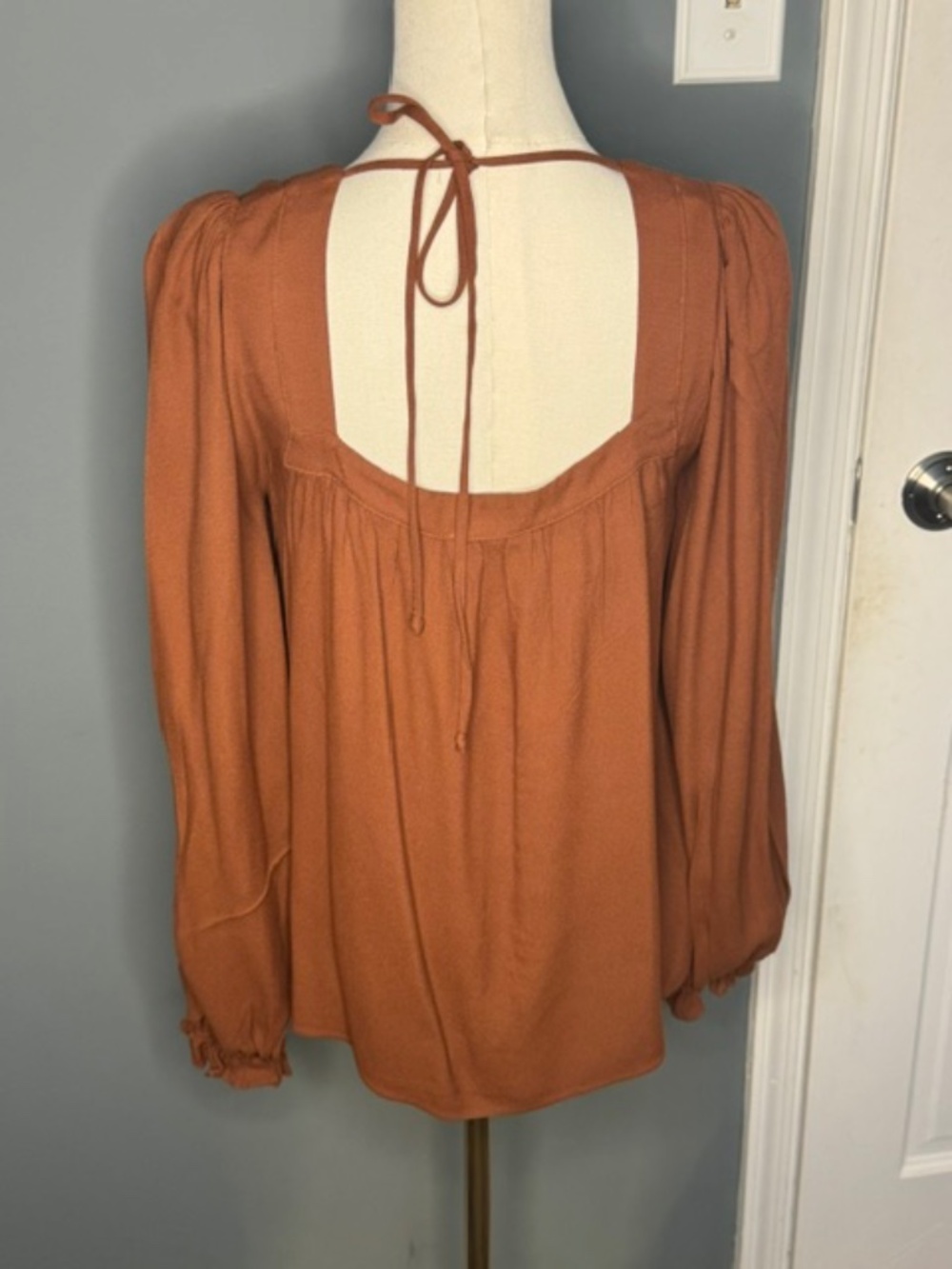 Reformation Terracotta Square Neck Tie Back Blouse - Picture 3 of 3